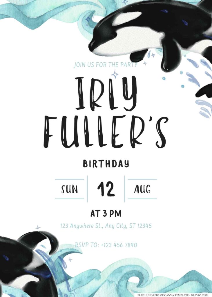 FREE Editable Orca Birthday Invitation