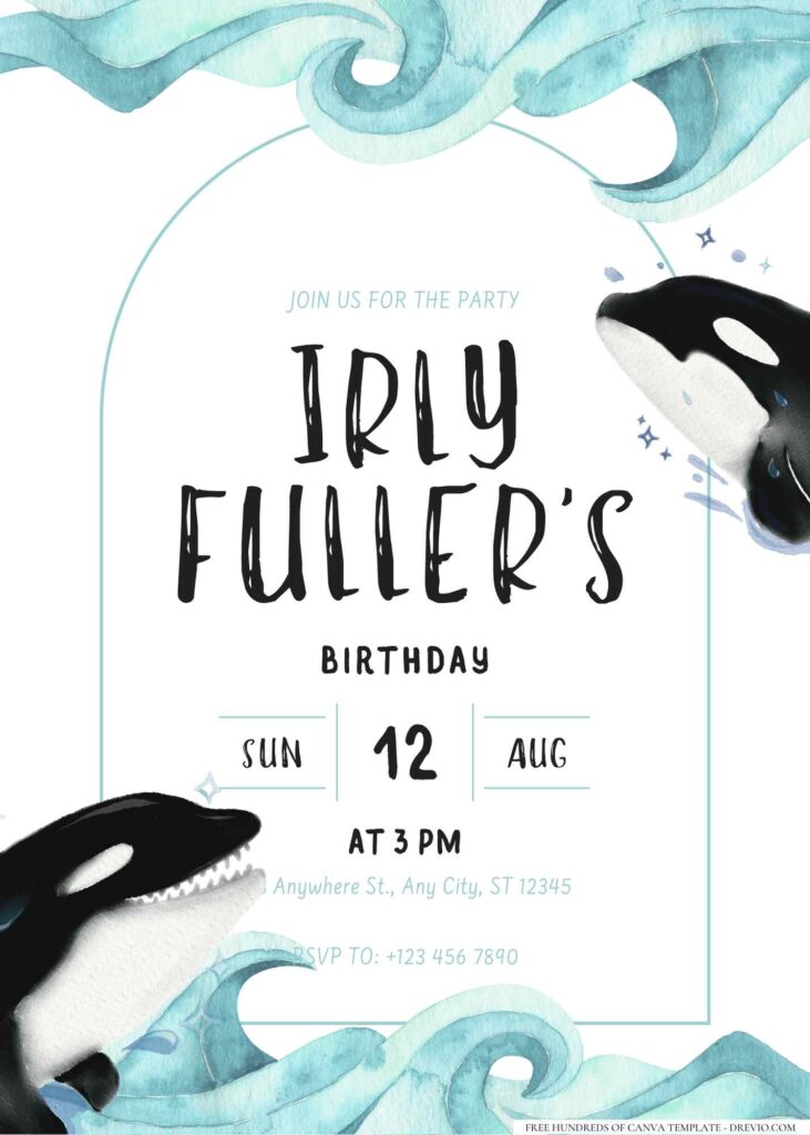 FREE Editable Orca Birthday Invitation