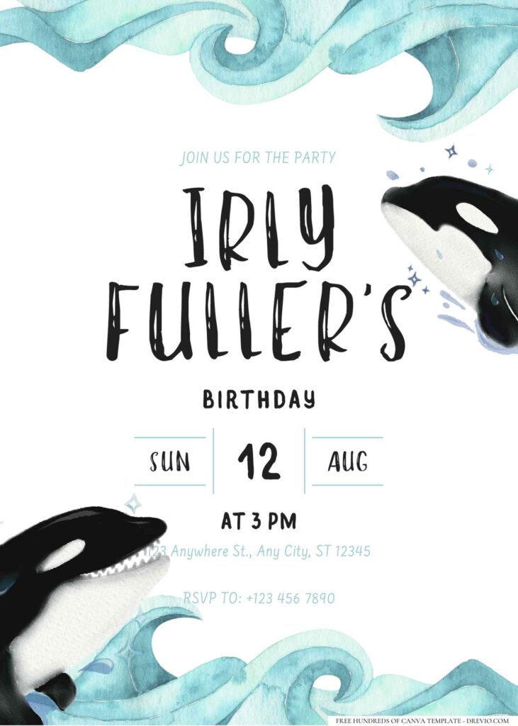 FREE Editable Orca Birthday Invitation