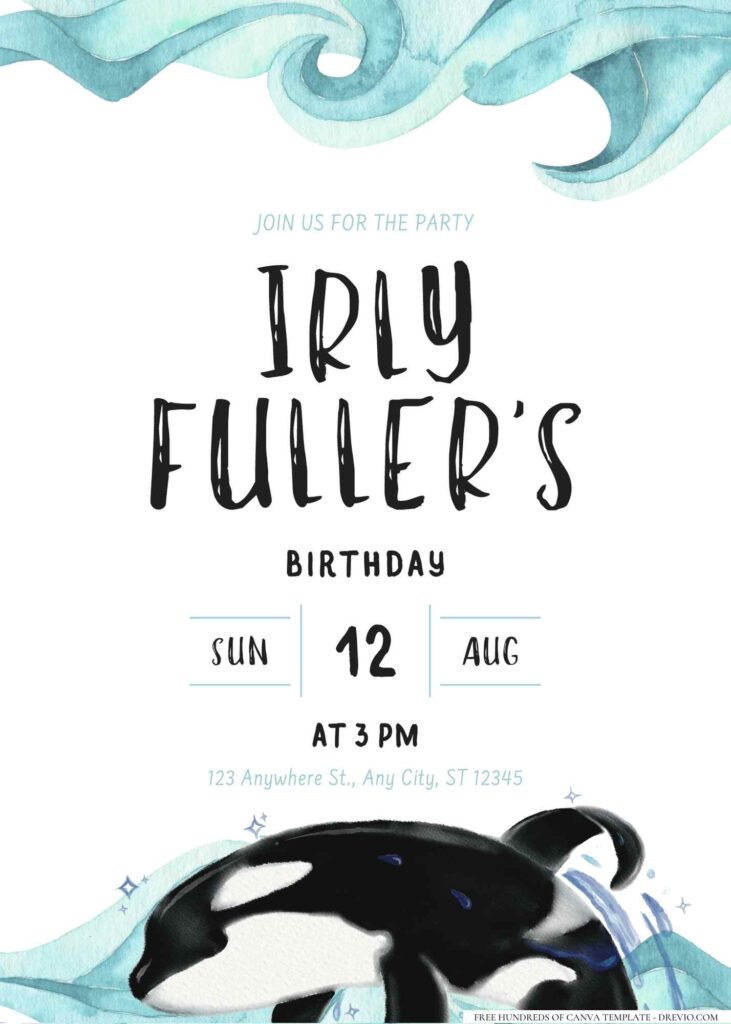 FREE Editable Orca Birthday Invitation