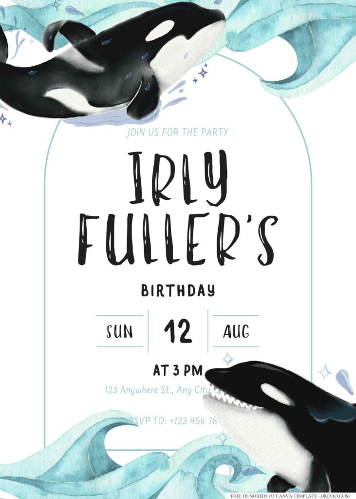 FREE Editable Orca Birthday Invitation