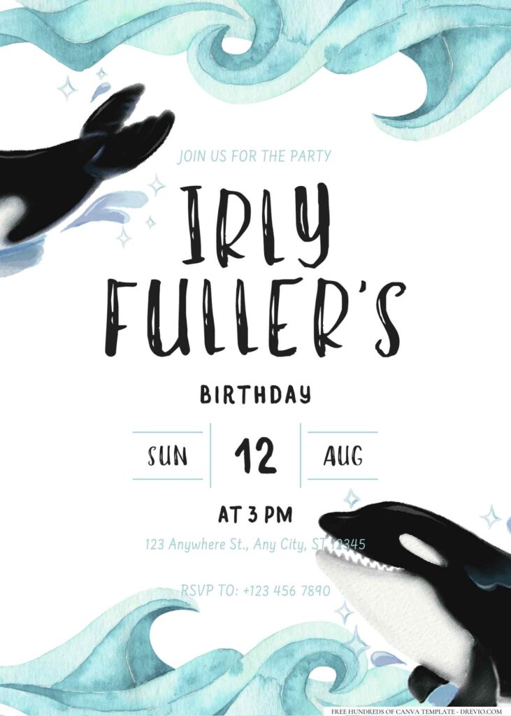 FREE Editable Orca Birthday Invitation