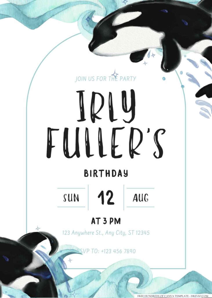 FREE Editable Orca Birthday Invitation