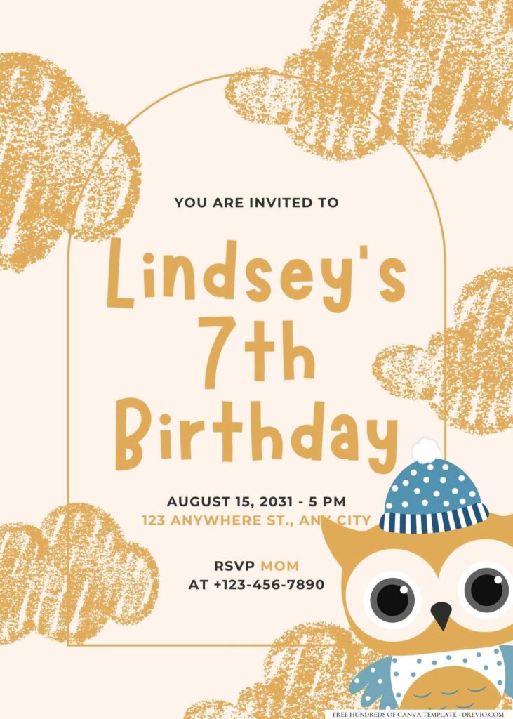 FREE Editable Owl Birthday Invitation