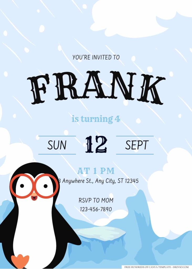 FREE Editable Penguin Birthday Invitation