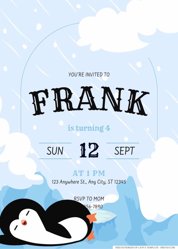 FREE Editable Penguin Birthday Invitation