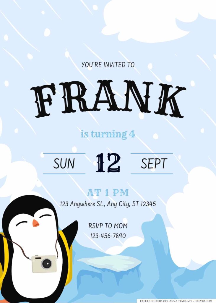 FREE Editable Penguin Birthday Invitation