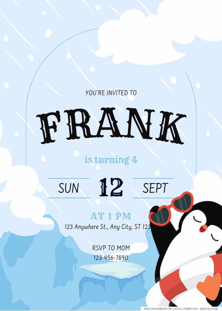 FREE Editable Penguin Birthday Invitation