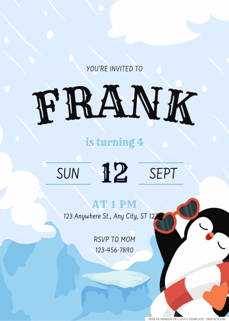 FREE Editable Penguin Birthday Invitation