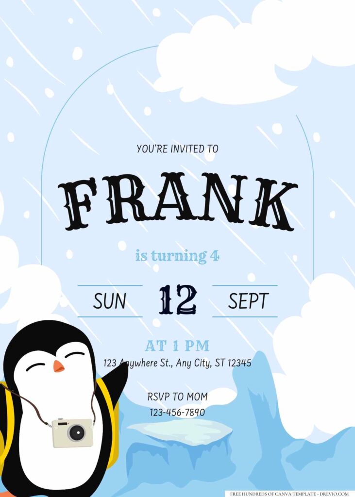 FREE Editable Penguin Birthday Invitation