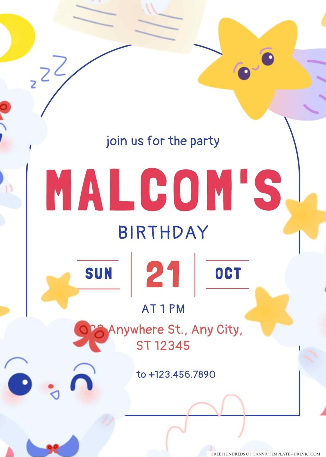 FREE Editable Puppy Blue White Birthday Invitation