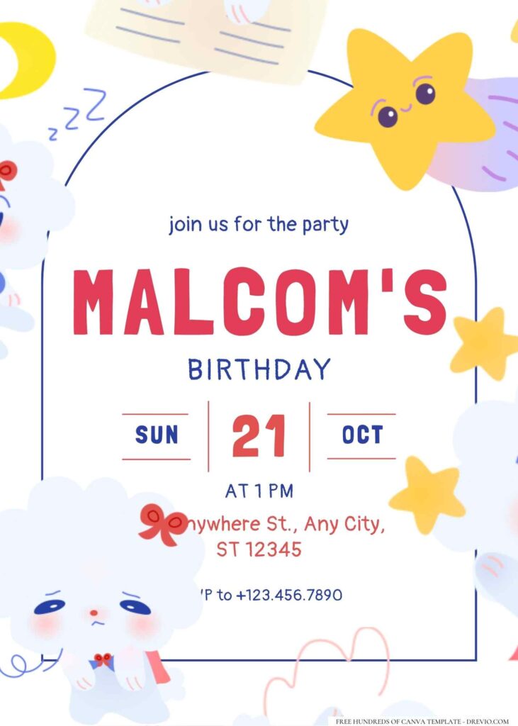 FREE Editable Puppy Blue White Birthday Invitation