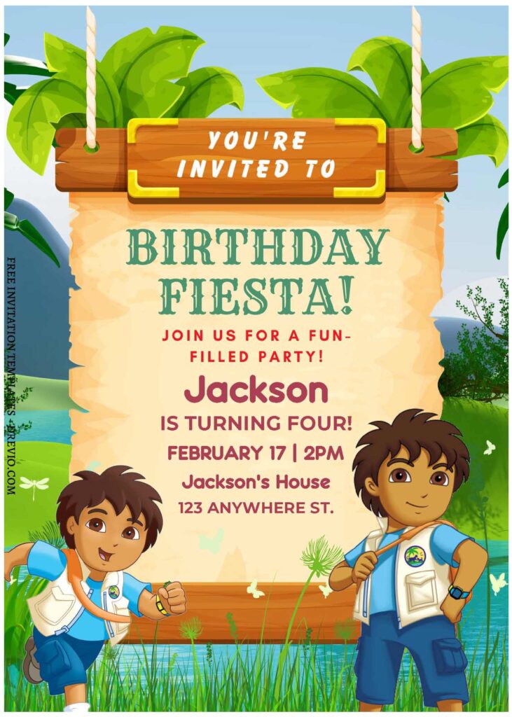 (Free Editable PDF) Go Diego Go Birthday Invitation Templates B
