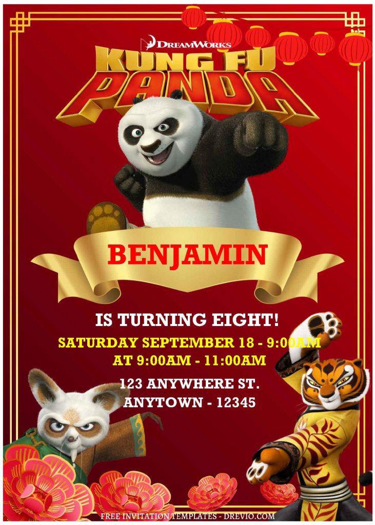 (Free Editable PDF) Furious Kung Fu Panda Birthday Invitation Templates B