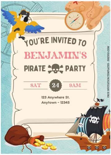 (Free Editable PDF) Swashbuckling Pirate Birthday Party Invitation ...