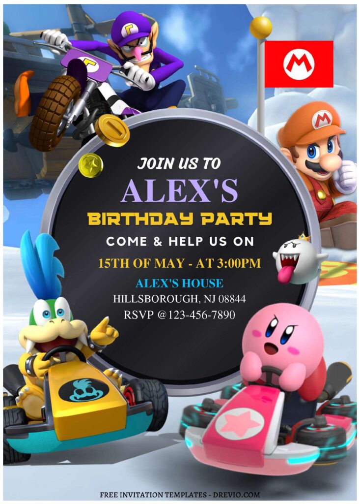 (Free Editable PDF) Super Mario Kart Birthday Invitation Templates C