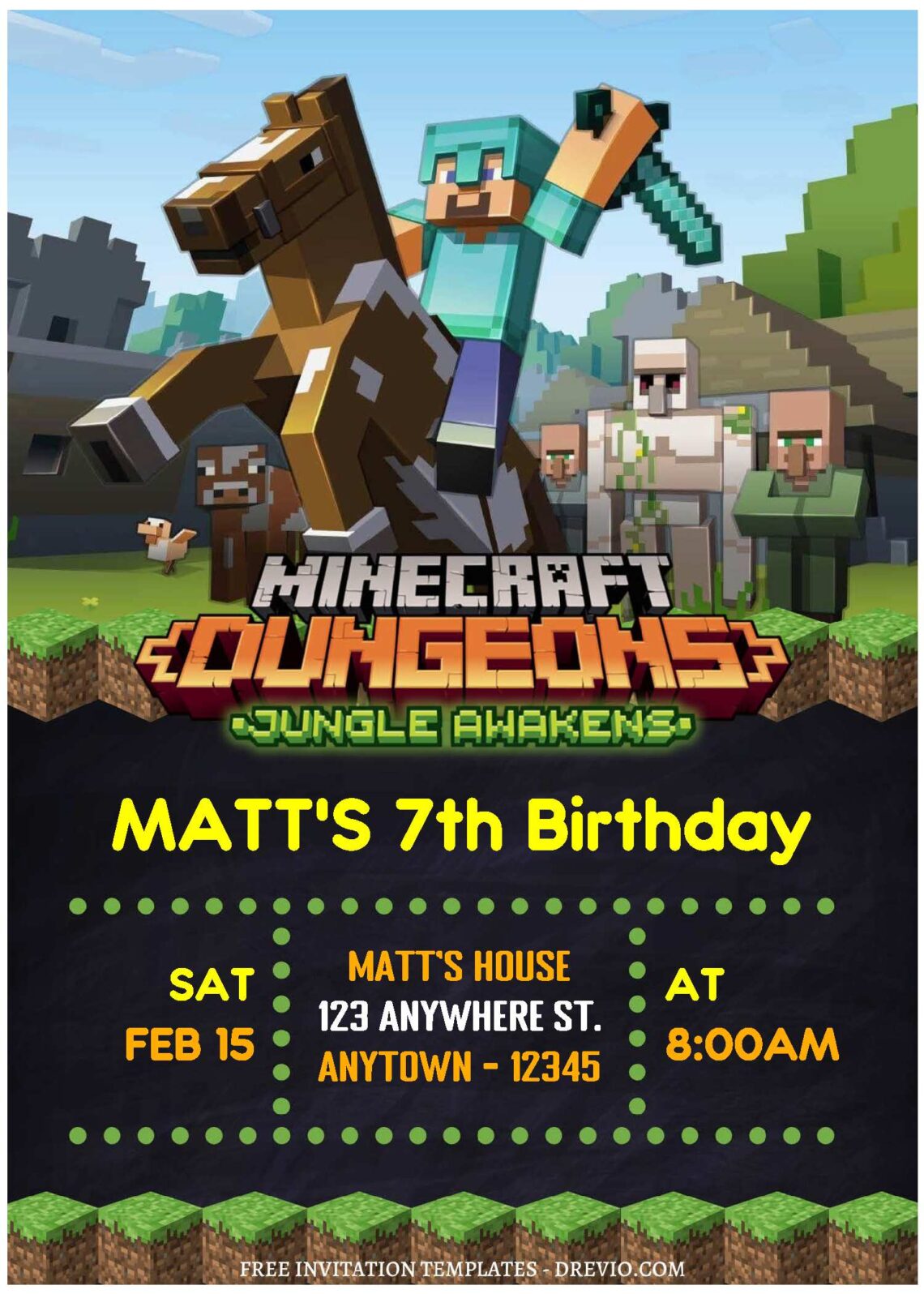 (Free Editable PDF) Minecraft Gamers Birthday Invitation Templates B