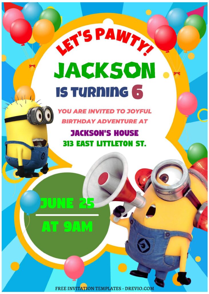 (Free Editable PDF) Joyful Minions Birthday Invitation Templates B