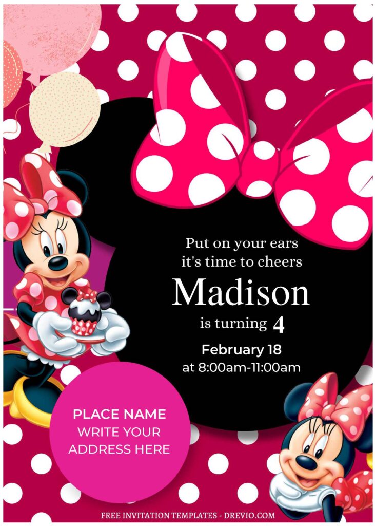 (Free Editable PDF) Minnie Mouse Polka Dot Birthday Invitation Templates B