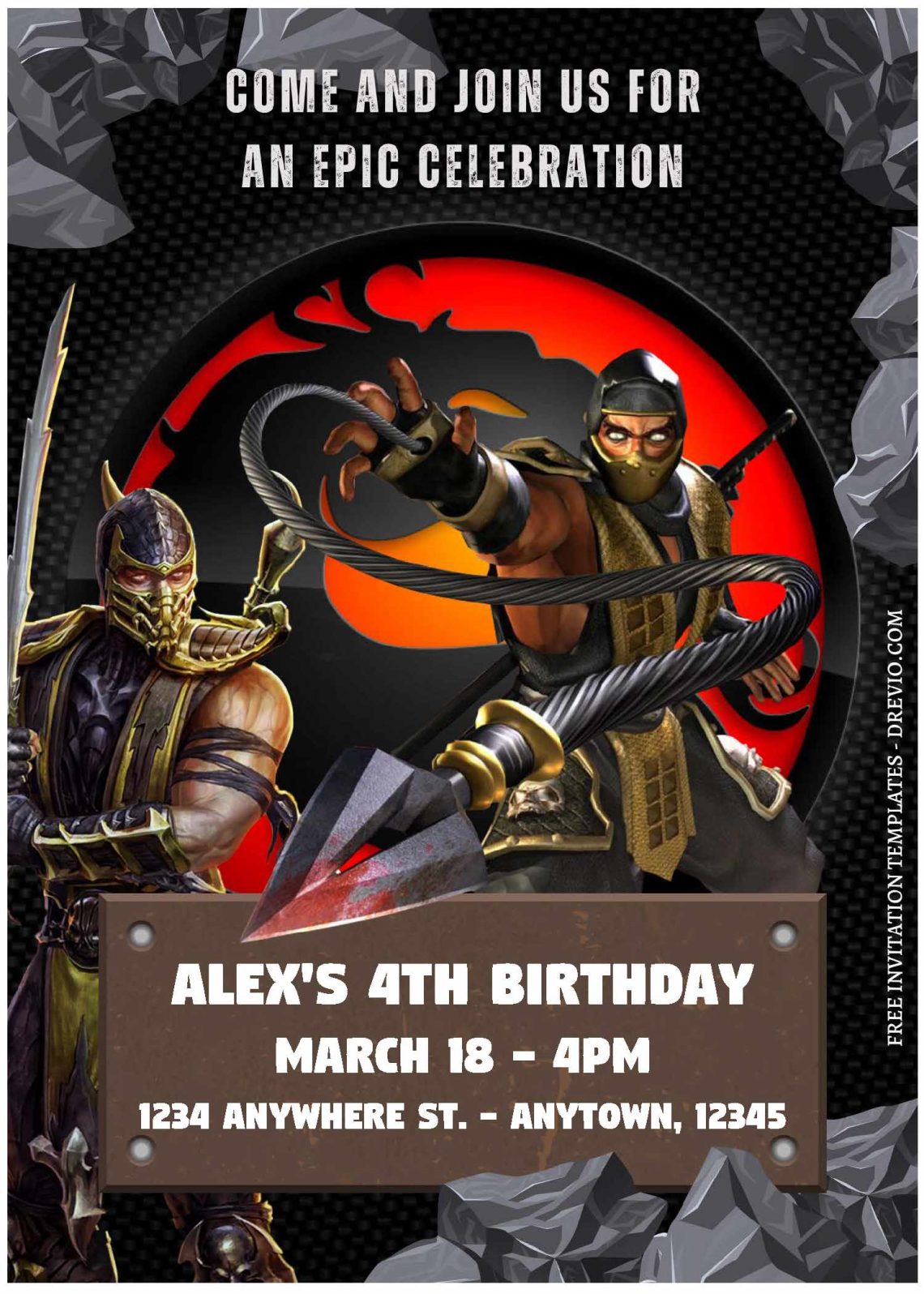 (Free Editable PDF) Mighty Mortal Kombat Birthday Invitation Templates A