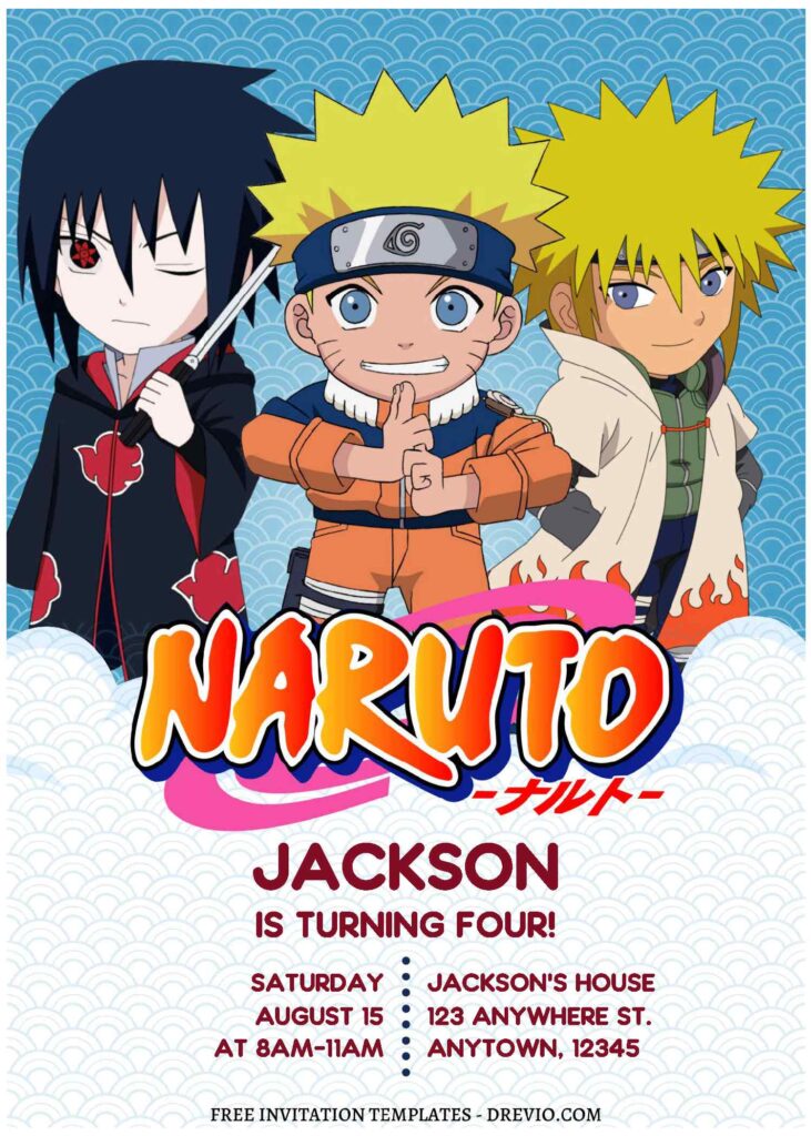 (Free Editable PDF) Epic Ninja Party Naruto Birthday Invitation Templates with Sasuke