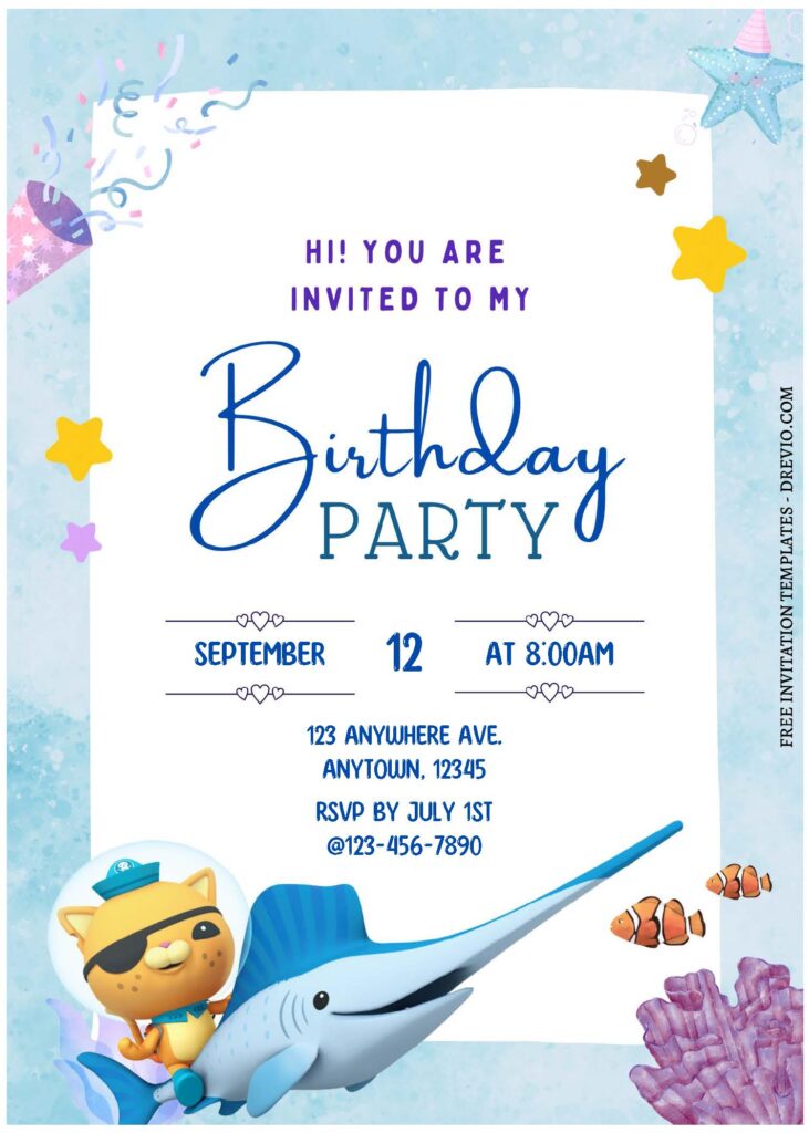 (Free Editable PDF) Dive Into The Fun Octonauts Adventure Birthday Invitation Templates A