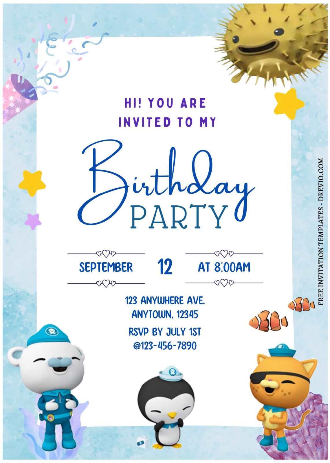 (Free Editable PDF) Dive Into The Fun Octonauts Adventure Birthday Invitation Templates C