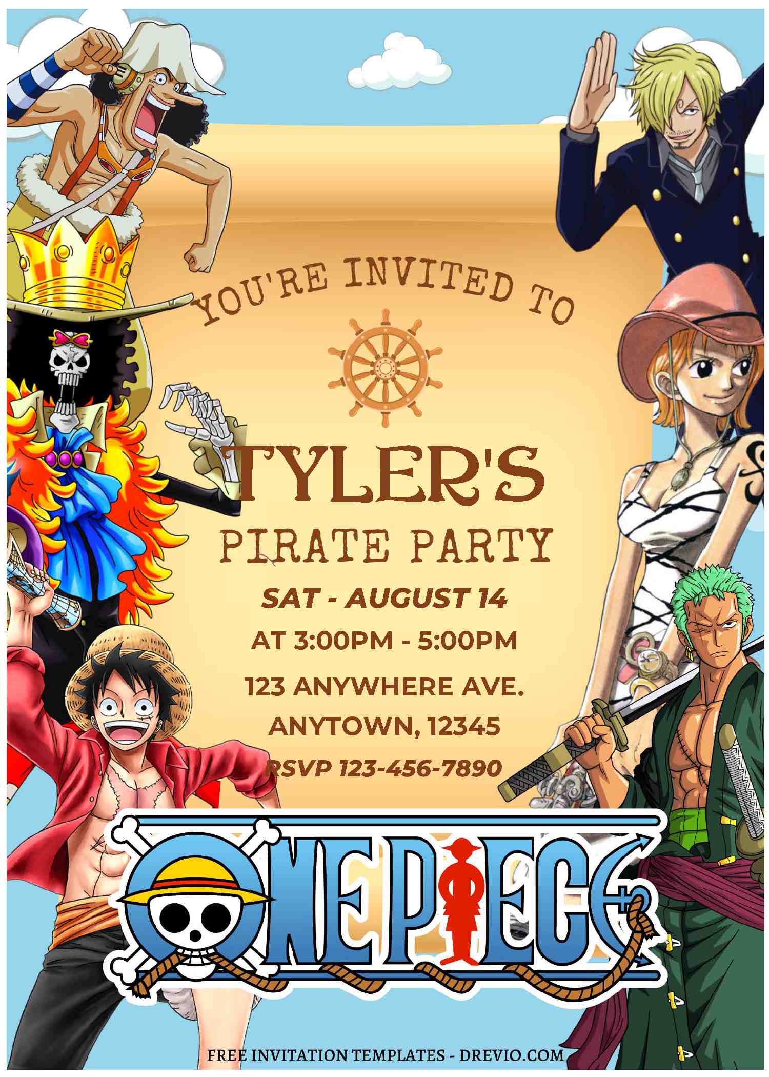 Free Editable PDF) Gear Up & Party On Onepiece Birthday Invitation