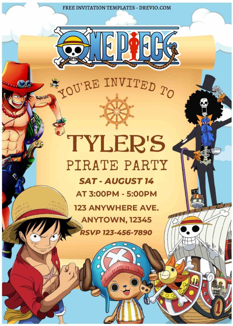 (Free Editable PDF) Gear Up & Party On Onepiece Birthday Invitation ...