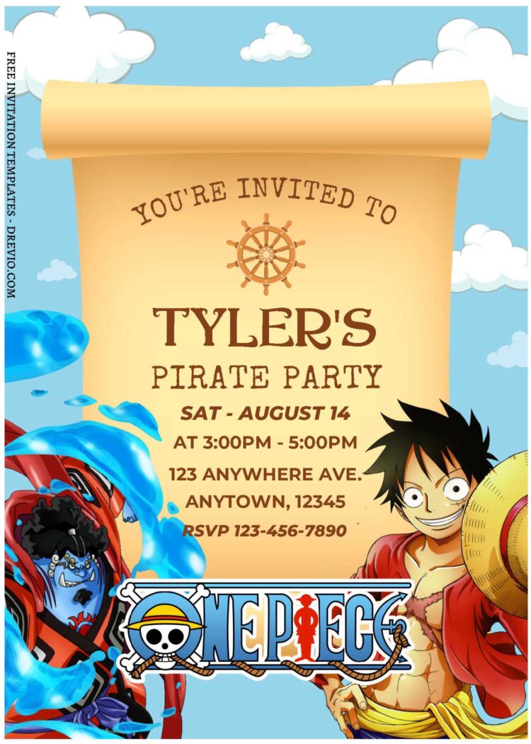 (Free Editable PDF) Gear Up & Party On Onepiece Birthday Invitation ...