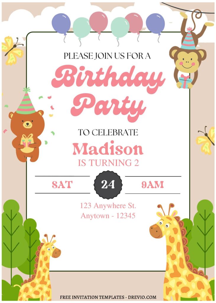 (Free Editable PDF) Party In The Jungle Birthday Invitation Templates A