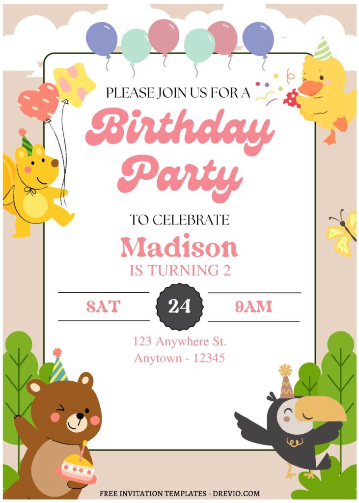(Free Editable PDF) Party In The Jungle Birthday Invitation Templates C