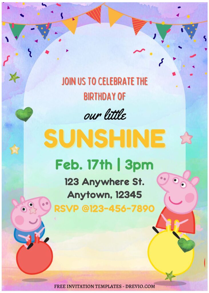 (Free Editable PDF) Oink-Oink Hooray! Peppa Pig Birthday Invitation Templates A