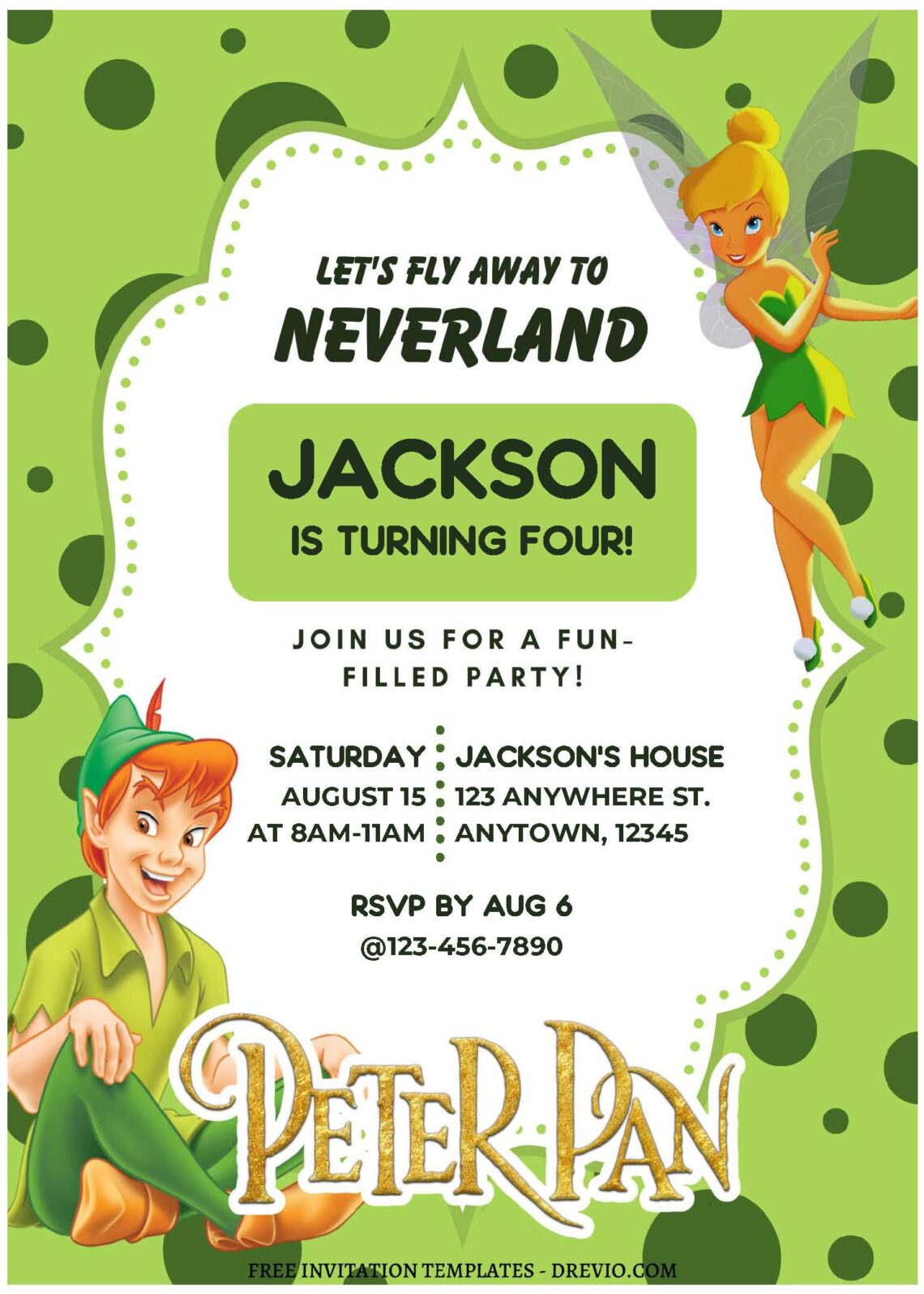 (Free Editable PDF) Fly To Neverland Peter Pan & Wendy Birthday Invitation Templates A