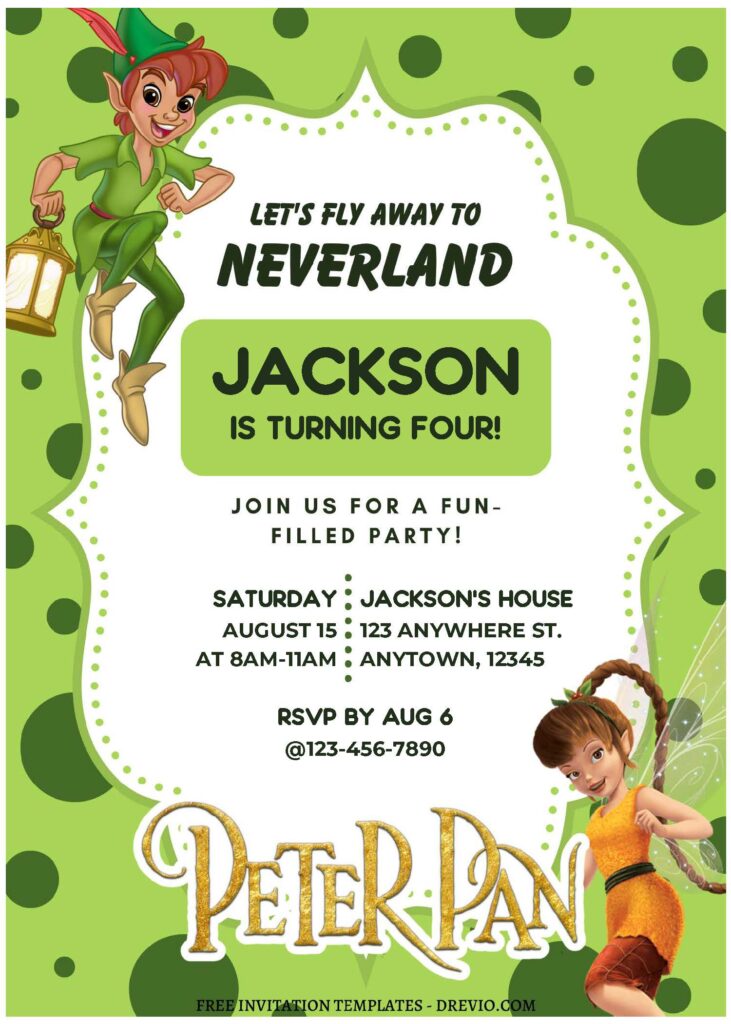 (Free Editable PDF) Fly To Neverland Peter Pan & Wendy Birthday Invitation Templates B