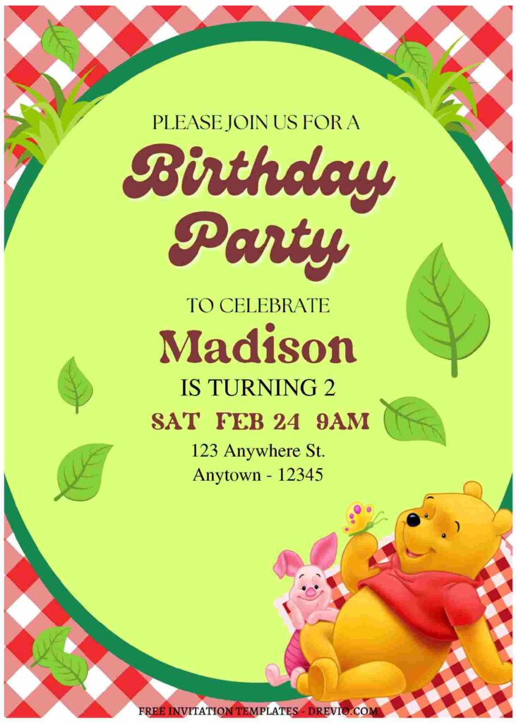 (Free Editable PDF) Honey & Laughter Winnie The Pooh Birthday Invitation Templates A