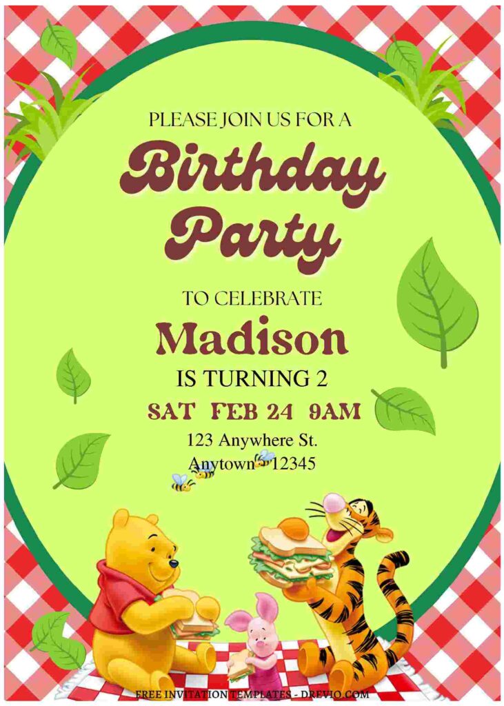 (Free Editable PDF) Honey & Laughter Winnie The Pooh Birthday Invitation Templates C