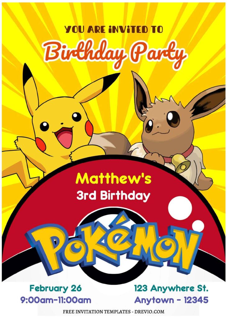 (Free Editable PDF) Get Ready To Evolve Pokemon Birthday Invitation Templates C
