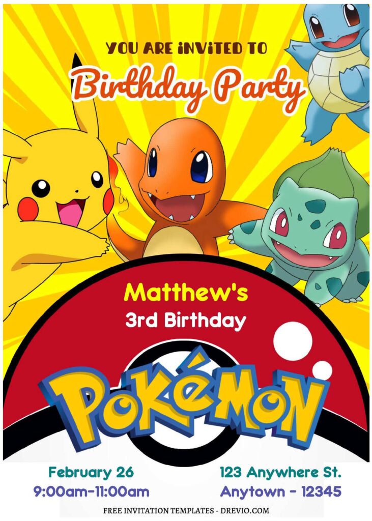 (Free Editable PDF) Get Ready To Evolve Pokemon Birthday Invitation Templates with cute Pikachu