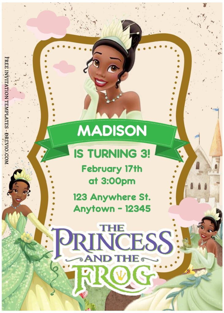 Invitation Template of (Free Editable PDF) Fairy Tale Princess Tiana & The Frog Birthday Invitation Templates 1