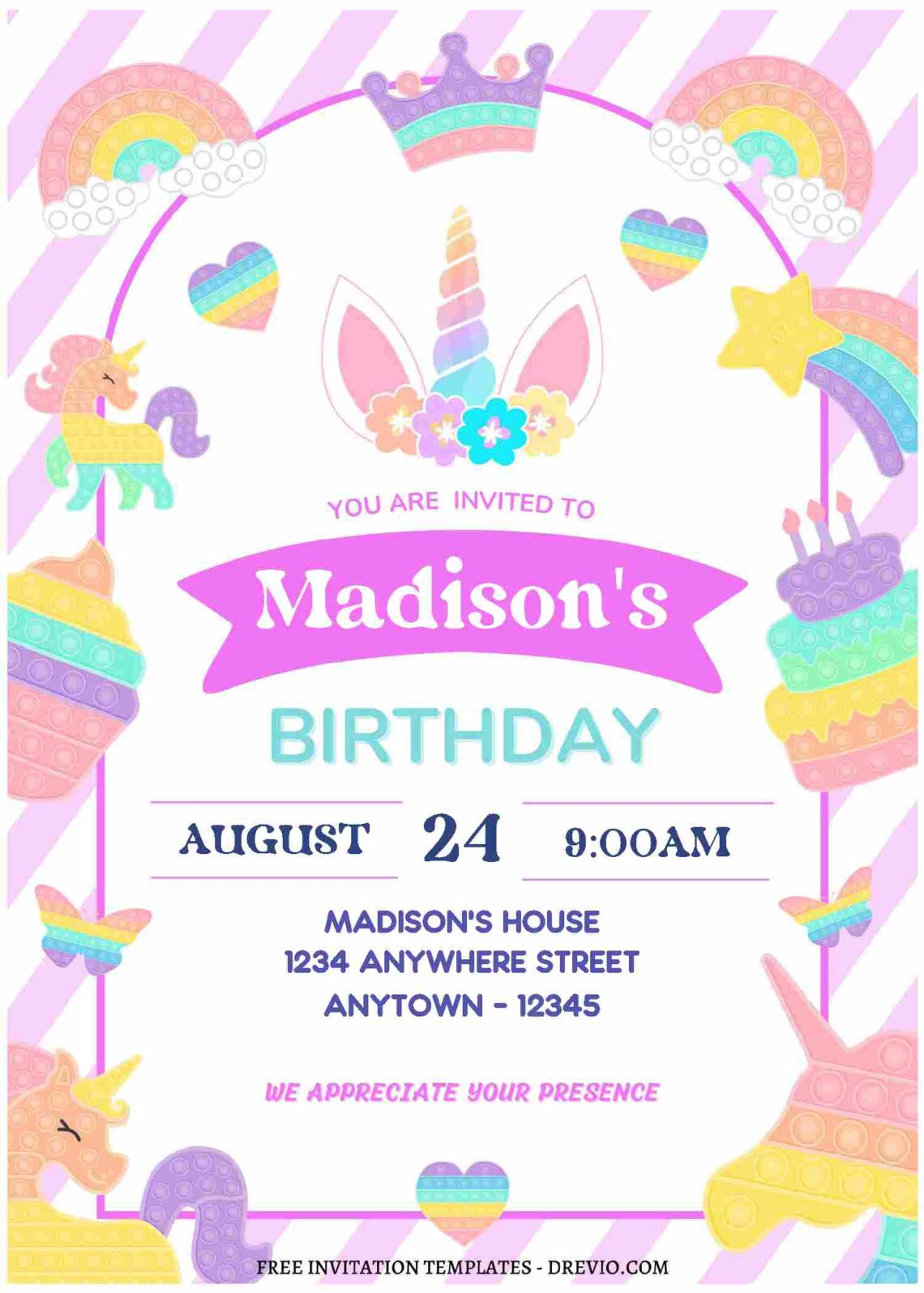 (Free Editable PDF) Join The Rainbow Of Fun Birthday Invitation Templates A