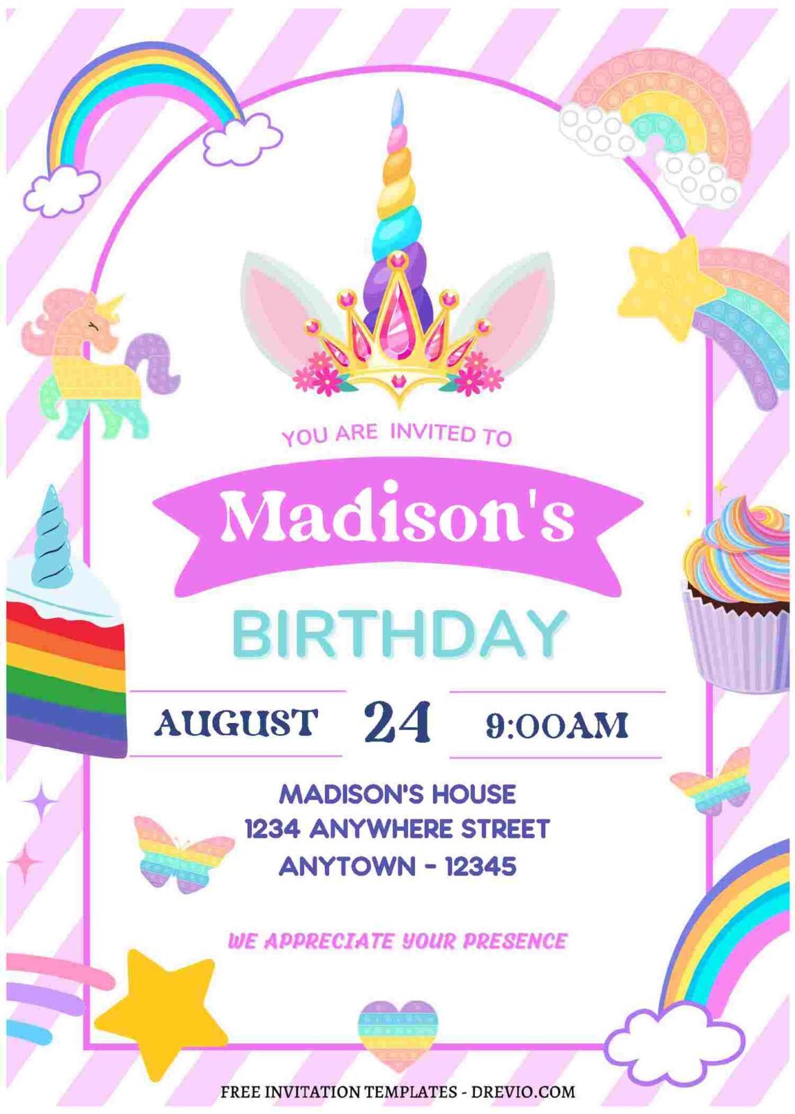 (Free Editable PDF) Join The Rainbow Of Fun Birthday Invitation Templates C