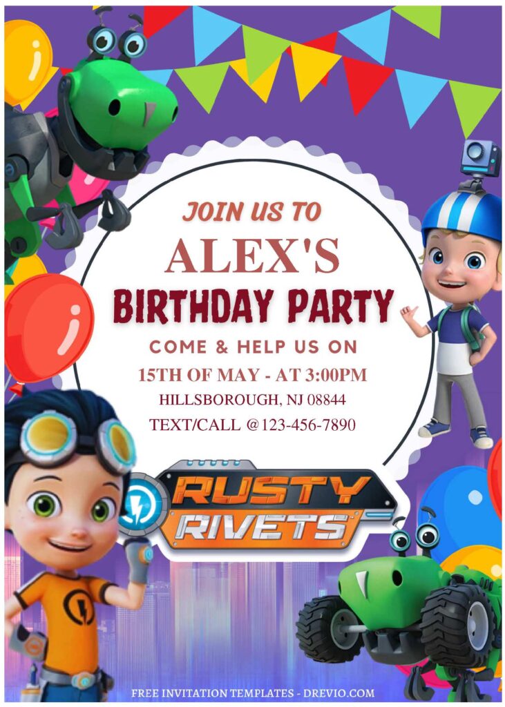 (Free Editable PDF) Gear Up Rusty Rivets Birthday Invitation Templates B