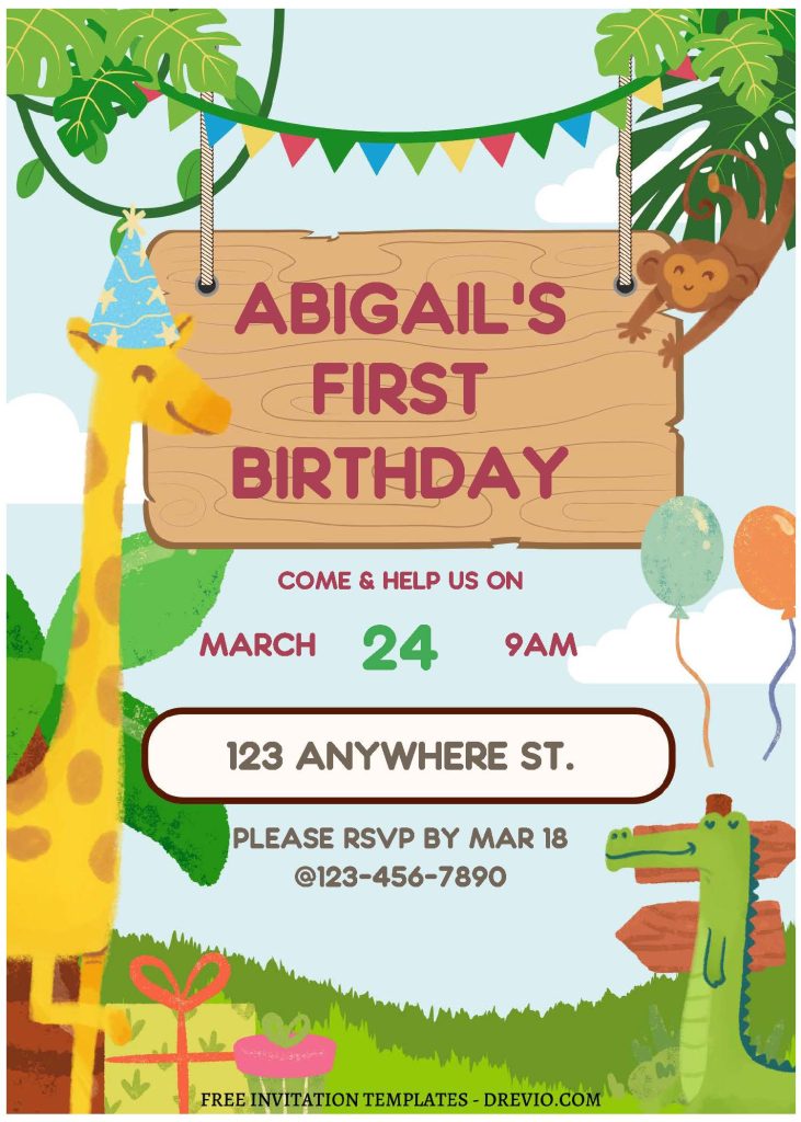 (Free Editable PDF) Playful Jungle Birthday Bash Invitation Templates A