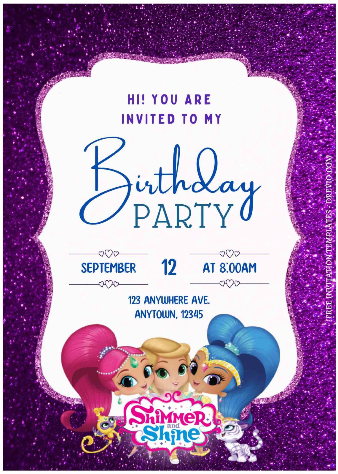 (Free Editable PDF) Twinkling Magic Shimmer And Shine Birthday Invitation Templates B