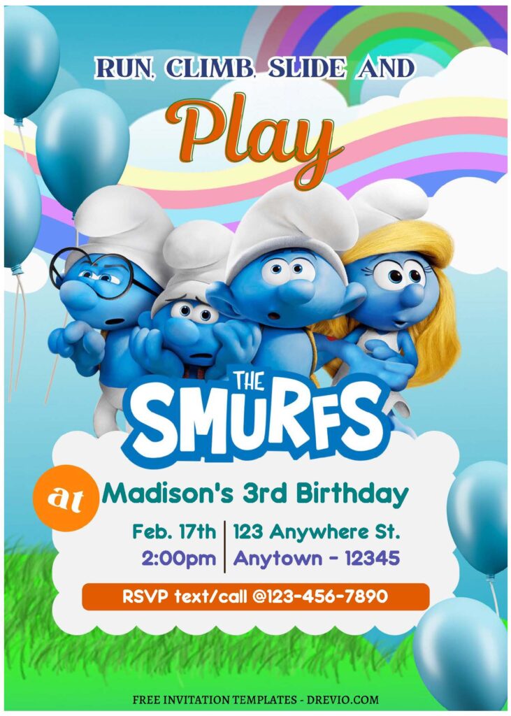 (Free Editable PDF) Magical Smurfs Birthday Invitation Templates B