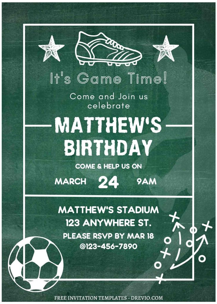(Free Editable PDF) Chalkboard Soccer Football Birthday Invitation Templates A