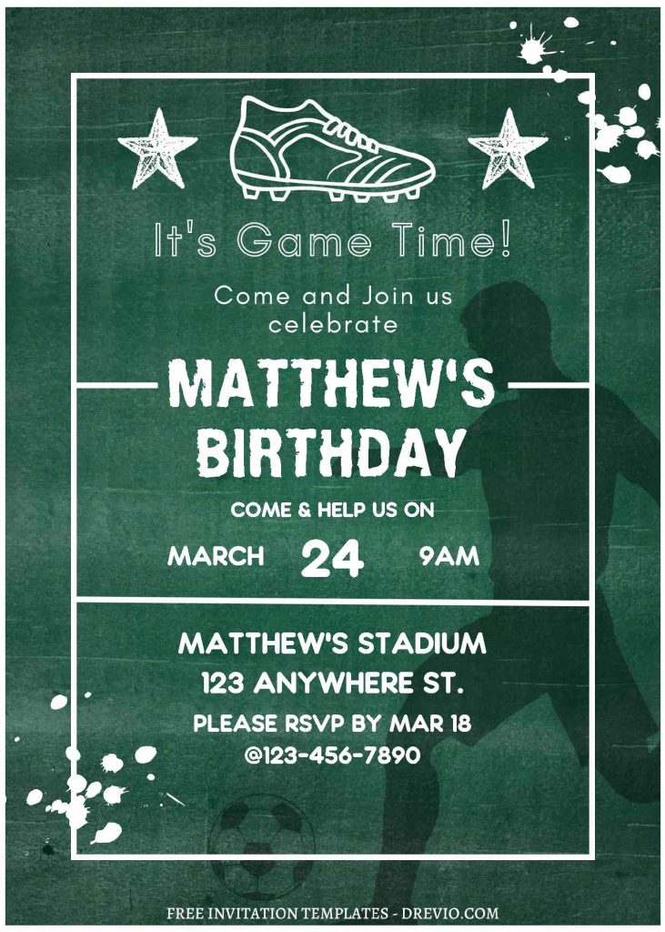(Free Editable PDF) Chalkboard Soccer Football Birthday Invitation Templates C