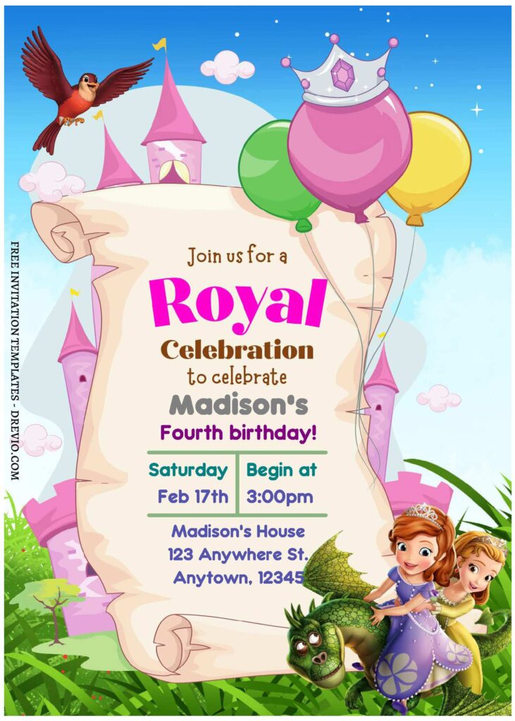 Invitation Template of (Free Editable PDF) Magical Awaits Sofia The First Birthday Invitation Templates 1