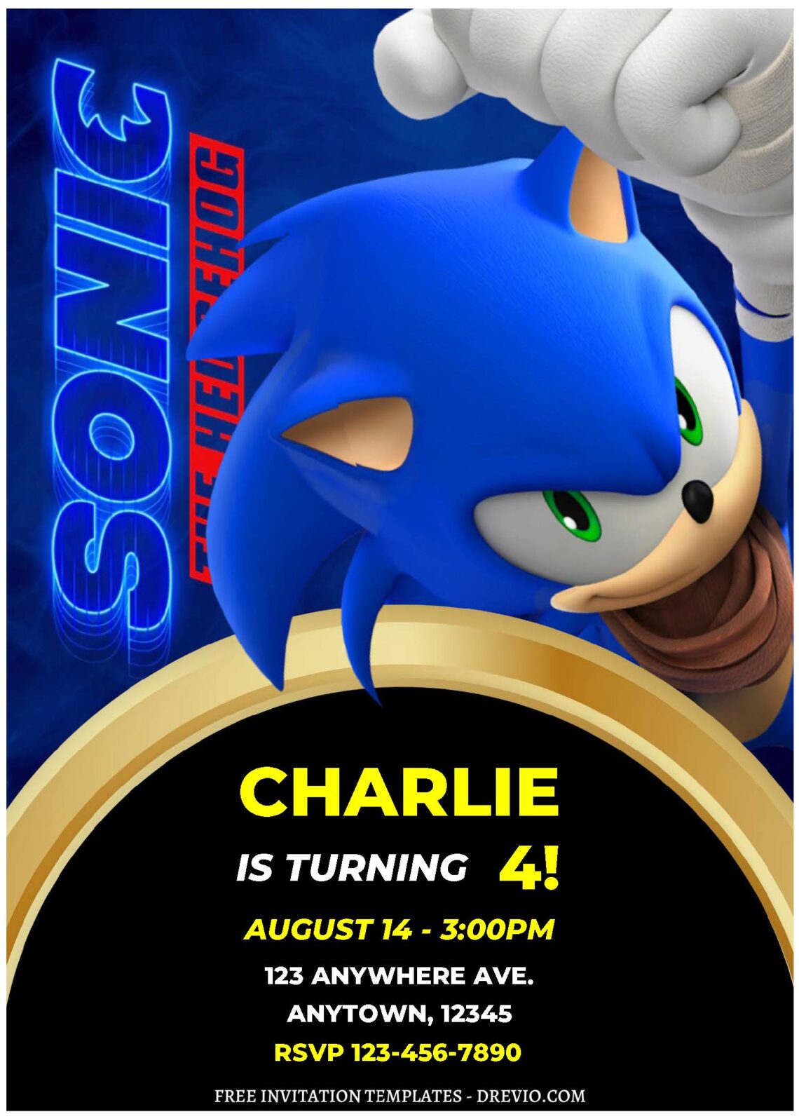 (Free Editable PDF) Spectacular Sonic The Hedgehog Birthday Invitation Templates B